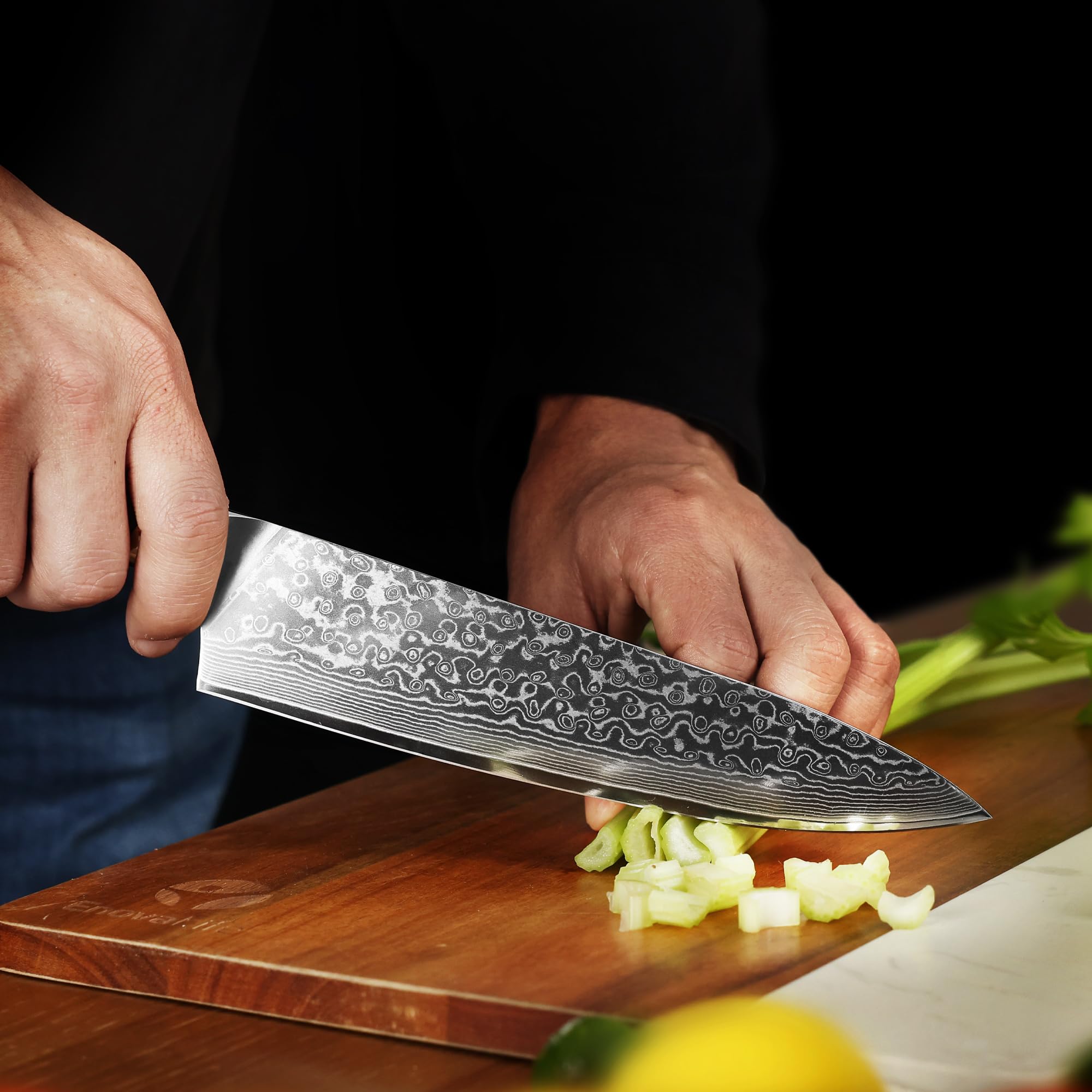 hecef Cuchillo Damasco, Cuchillo Japones Profesional con Mango Ergonómico G10, 67 Capas Cuchillo Acero Damasco con Protector de Hoja, 20 cm Cuchillo Chef, Regalo para Chef y Amantes de la Cocina