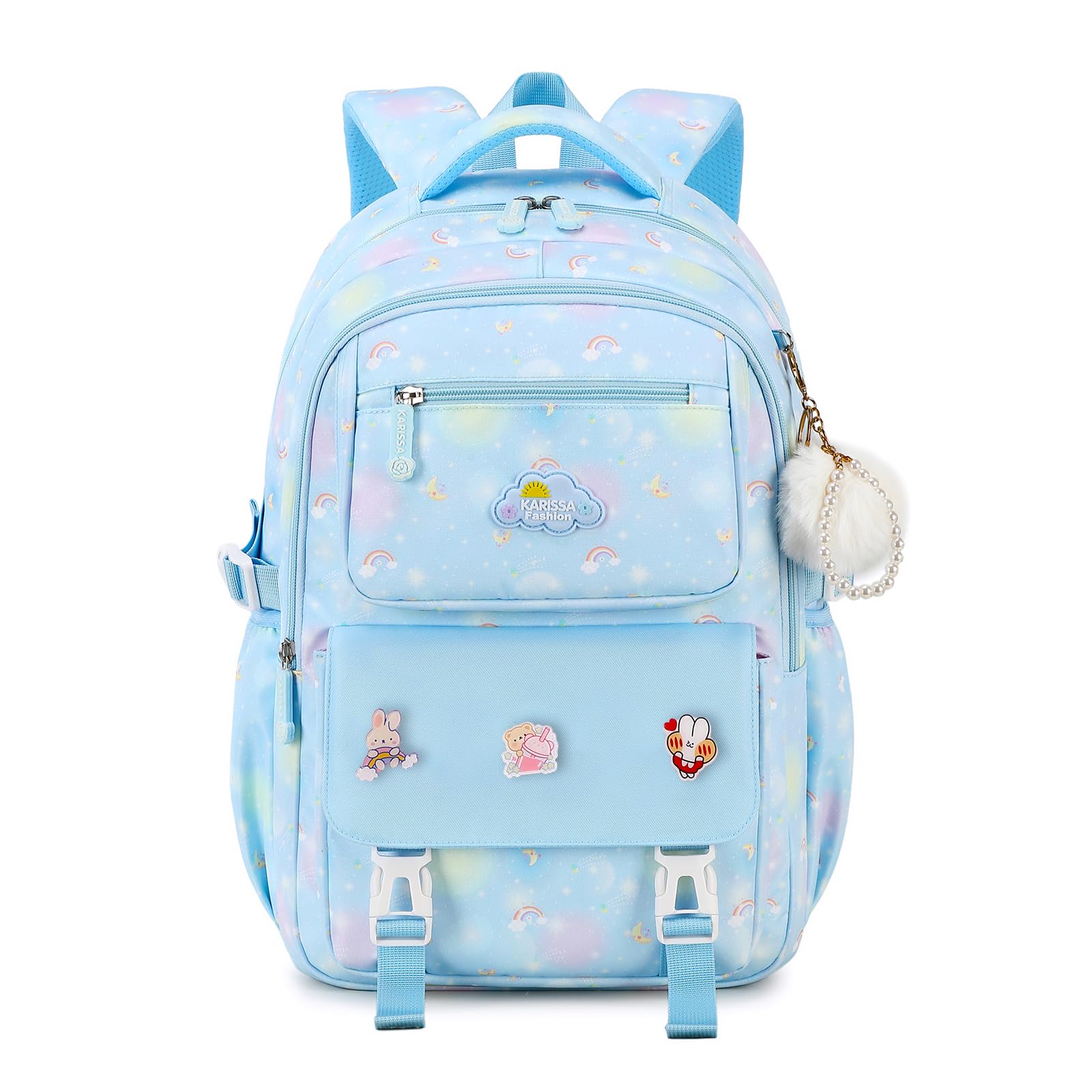 Amythe Mochila Escolar para Niña de 8 10 12 16 años Mochila Colegio para Chicas Adolescente Ligera e Impermeable -Mochila Infantil Casual de Viaje con Simpático Colgante e Insignia