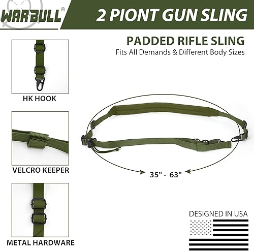 Miniatura 2 de WarBull Eslinga de rifle de 2 puntos, arnés de pistola de ajuste rápido con gancho HK, almohadilla de hombro suave tradicional para rifle, escopeta,