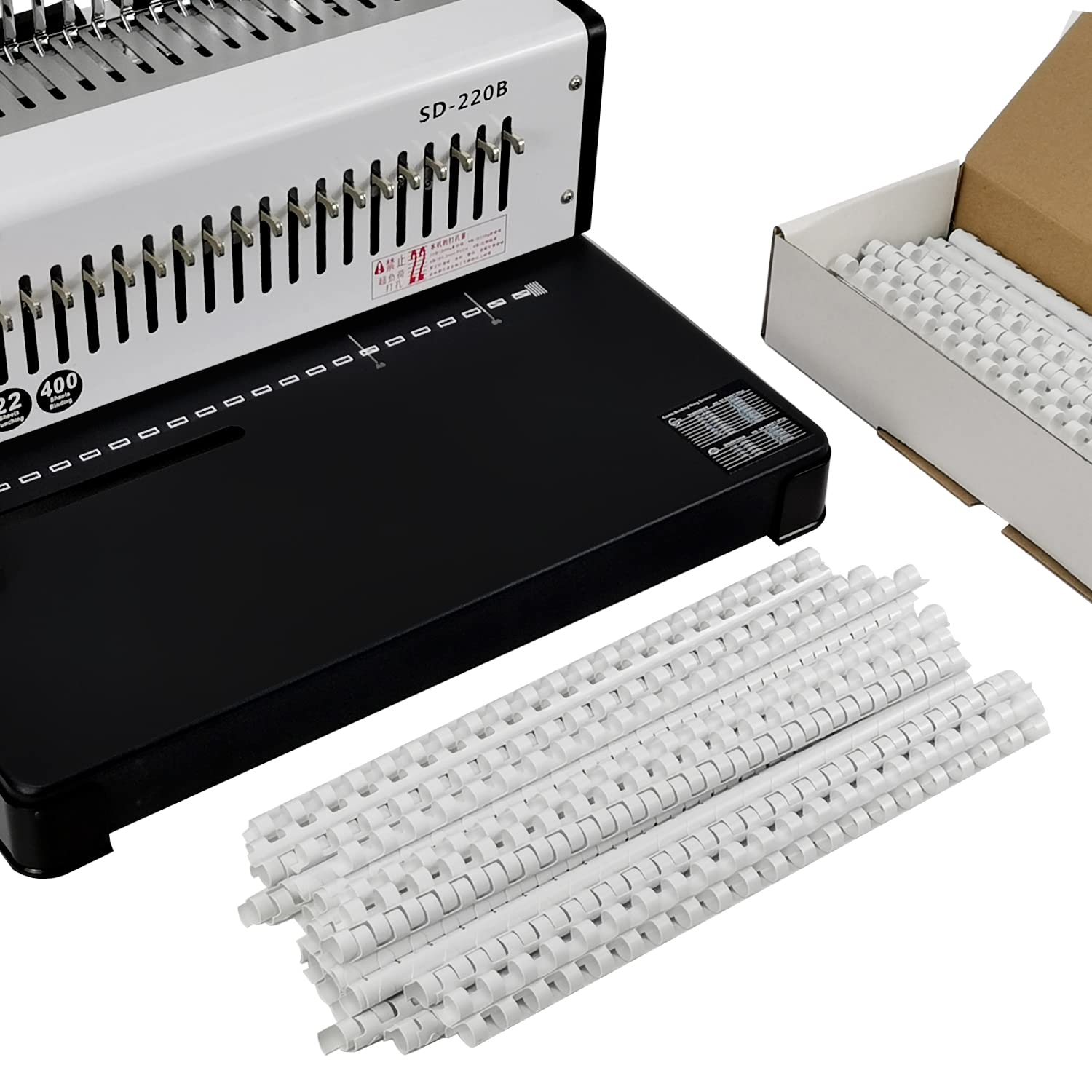 RAYSON Peignes de reliure, taille mixte, 21 anneaux, 6 mm 8 mm 10 mm 12 mm Peignes de reliure en plastique, relie entre 20-90 feuilles, A4, Blanc, paquet de 100