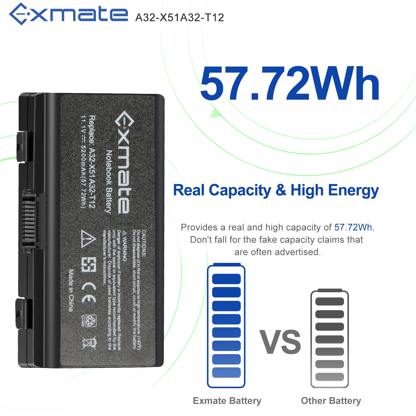 Exmate 11,1 V 5200 mAh akumulator do laptopa A32-X51 A32-T12 do ASUS X51 X51C X51H X51L X51R X51RL X58 X58C X58L T12 T12C T12FG T12JG T12MG T12MG T12MG T12MG T12MG T12MG T12 2UG T1. 2RG