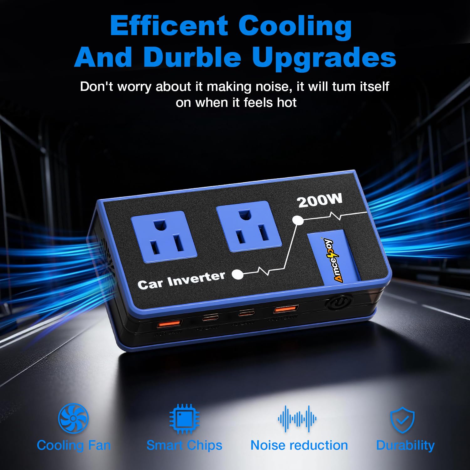 Inwerter samochodowy 200 W podwójny DC 12 V na 110 V AC adapter gniazda samochodowego do wtyczki ściennej szybkie ładowanie 24 W porty USB-C i USB przenośny konwerter ładowania