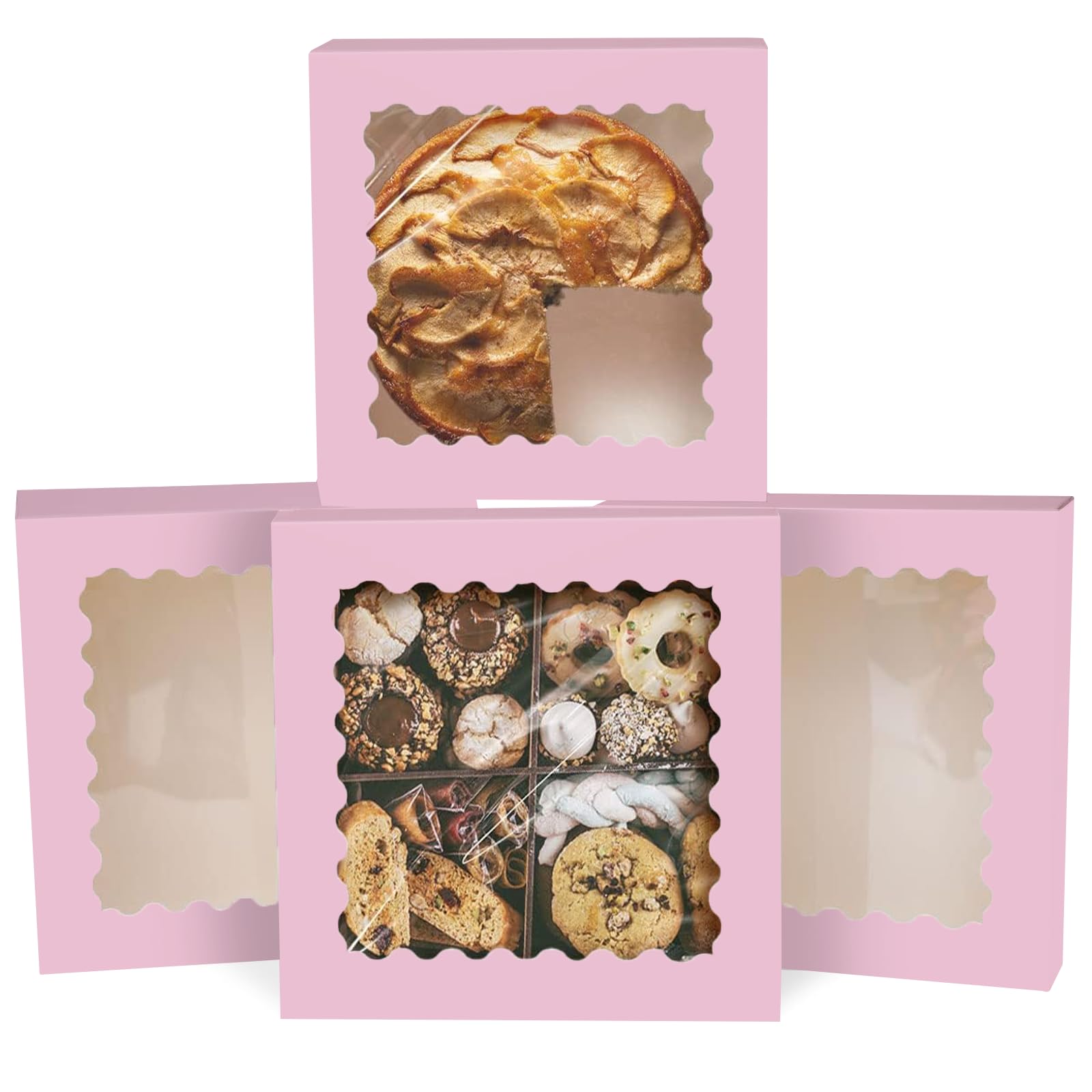 Gcardist Lavender Auto-Pop Up 25.4X25.4x6.4cm 12Pcs Cookie Box With Window Pastry Macaron Bakery Box For Packaging (10X10x2.5 Inch)