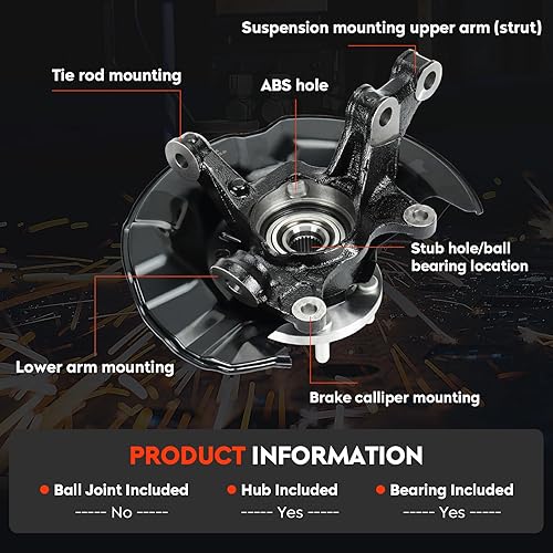 Miniatura 6 de Conjunto de cubo de cojinete de rueda y nudillo de dirección delantero izquierdo para Toyota Corolla 2009-2013 1.8L 2.4L, Matrix 2009-2013 1.8L,