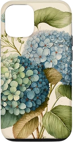 Funda para iPhone 1212 Pro acuarela vintage floral azul hortensias