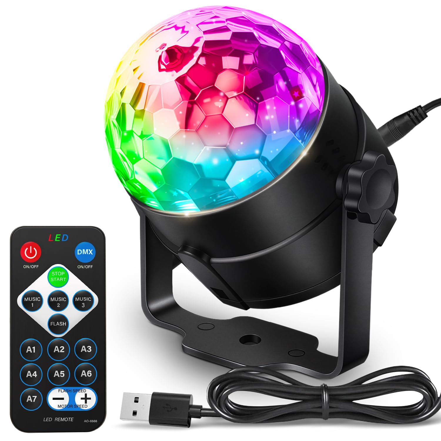 NEQUARE Disco Ball Party Lights Sound Activated with Remote Control Strobe Lamp 7 Modes Stage Light for Home Dance Parties Halloween Christmas Birthday Decorations （USB） 1Pack