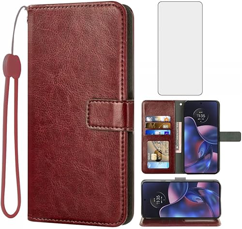 Funda tipo cartera compatible con Motorola Moto Edge 2022MotoEdge 5G UW 2022, protector de pantalla de vidrio templado, soporte para tarjetas,