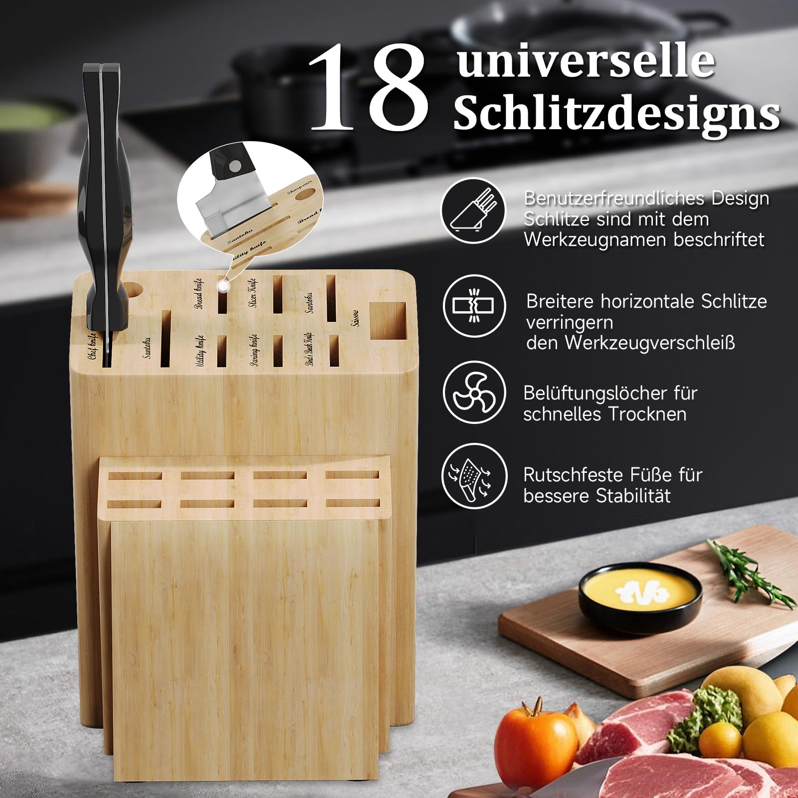 KAZUSHI Messerblock Set 19-teiliges Edelstahl Kochmesser Set mit Holzblock | Profi Küchenmesser set, Küchenset, Geschenke Scharfe