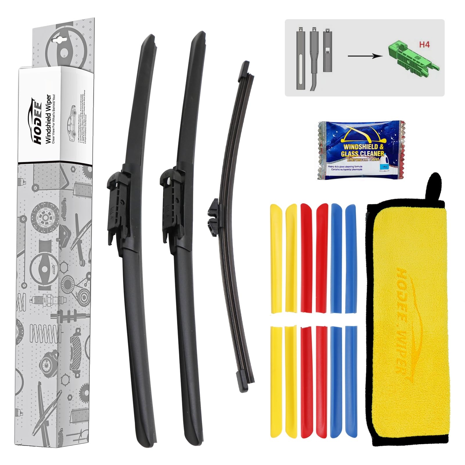 HODEE 3 Wipers 17"+17"+8" Colour Front Wiper Blades Replacement for Ford Bronco 2021-2024(not sport Model),Windshield Blade & Back Rear Window Blade,