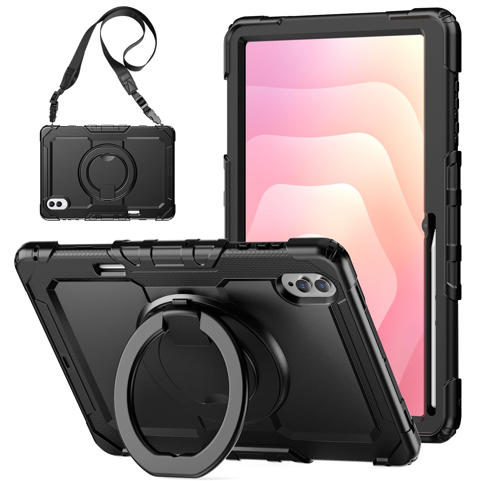 Funda con correa de hombro para Samsung Galaxy Tab S11 Ultra 5G de 14.6 pulgadas 2025, funda protectora a prueba de golpes con soporte, asa, ranura para bolígrafo, correa de hombro ajustable, para