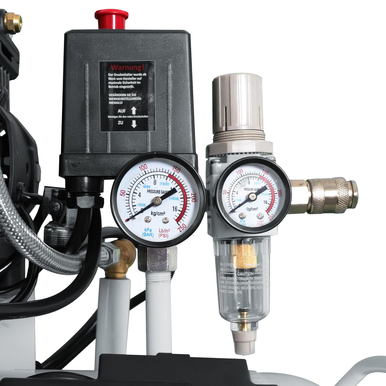 KnappWulf Compresor silencioso Compresor Compresor de aire KW4100 con caldera de 100L, 3300W, 10 bar, 660L/min, sin aceite, incluye separador de agua, reductor de presión, grifo de drenaje de
