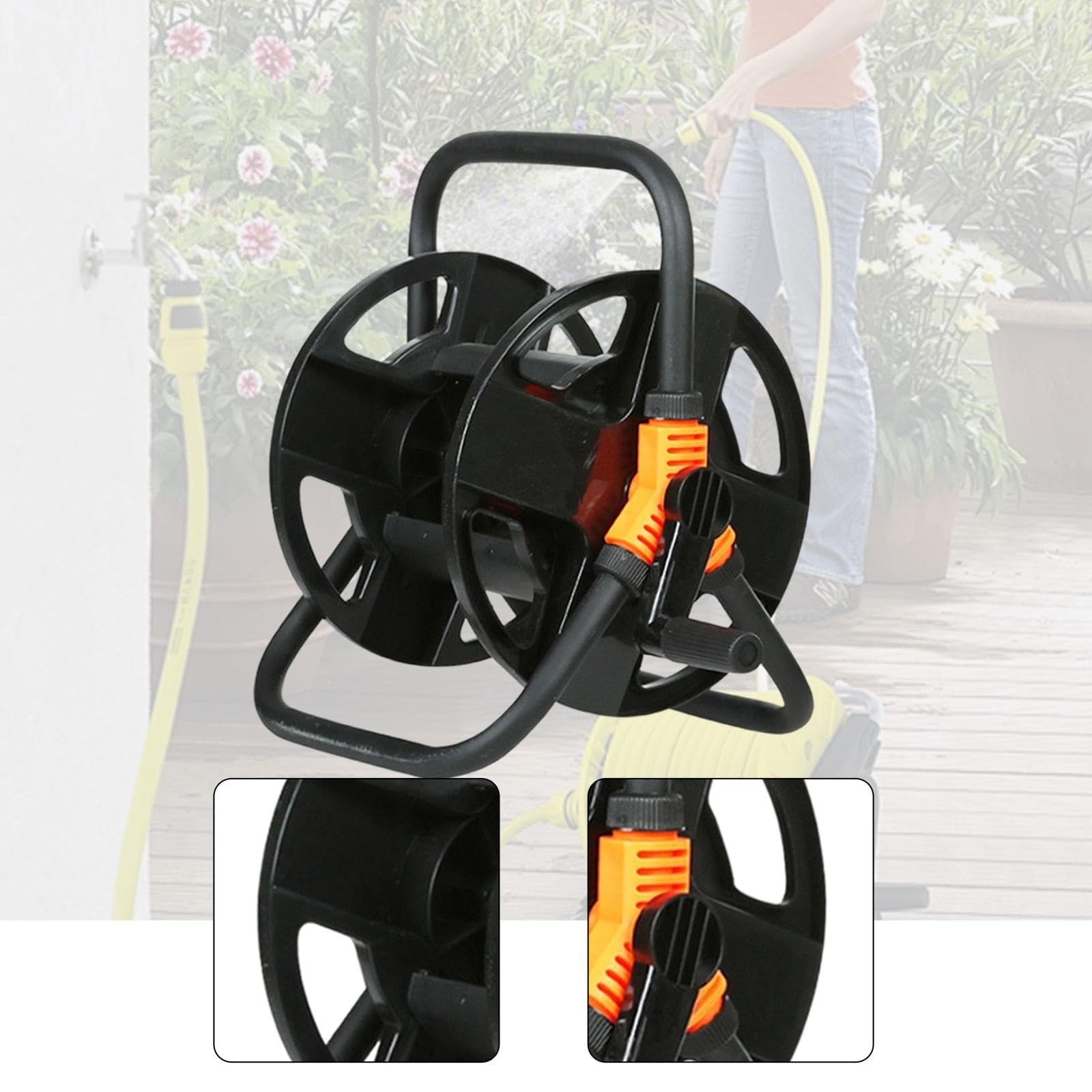 Schlauchtrommel Wagen Tragbarer Gartenschlauchhalter Wandmontage Gartenschlauchaufbewahrung Stabil Aus Pp Material für Gartenbewässerung Autowäsche Ha, Schwarz
