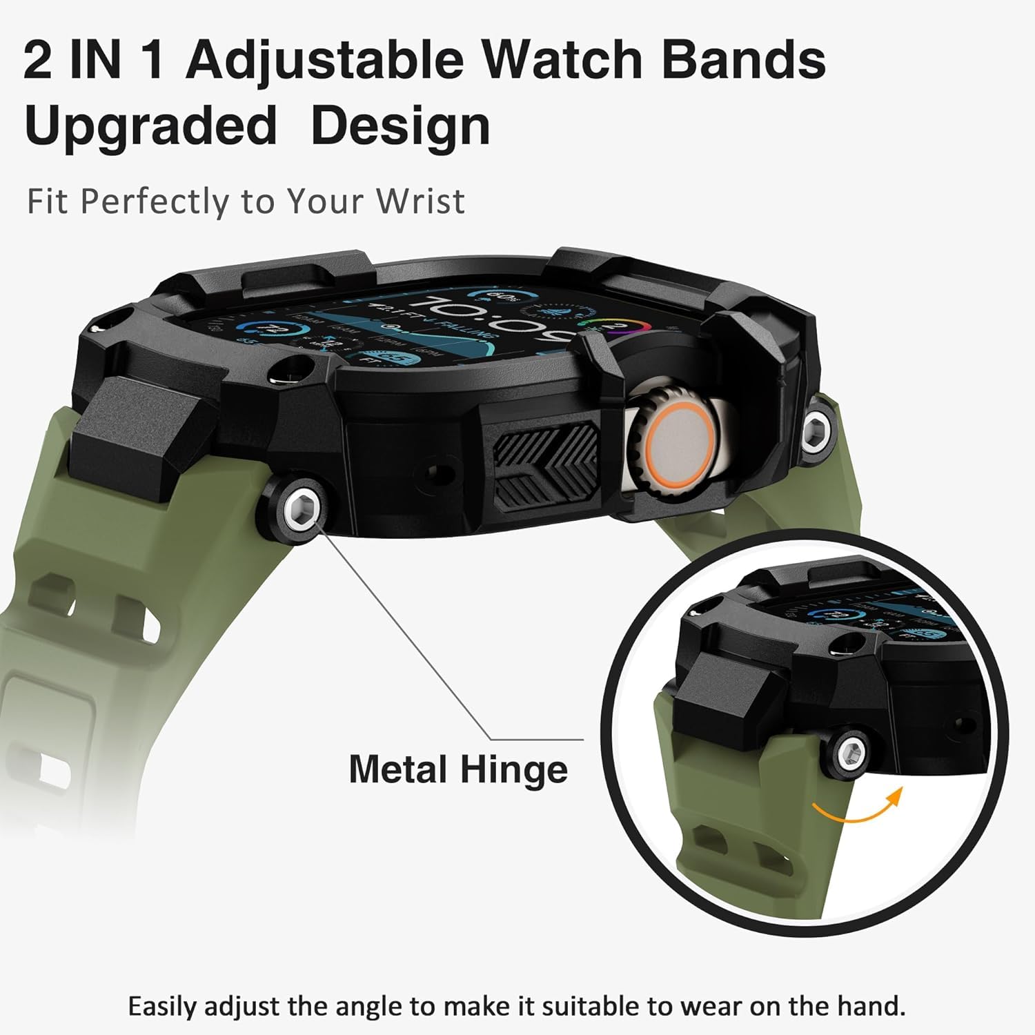 ULTIAML Schutzhülle mit Armband Kompatibel mit Apple Watch ultra 2/ultra 49mm, Einstellbar Stoßfest Sportarmband，Robustem Premium Armband (Grün)