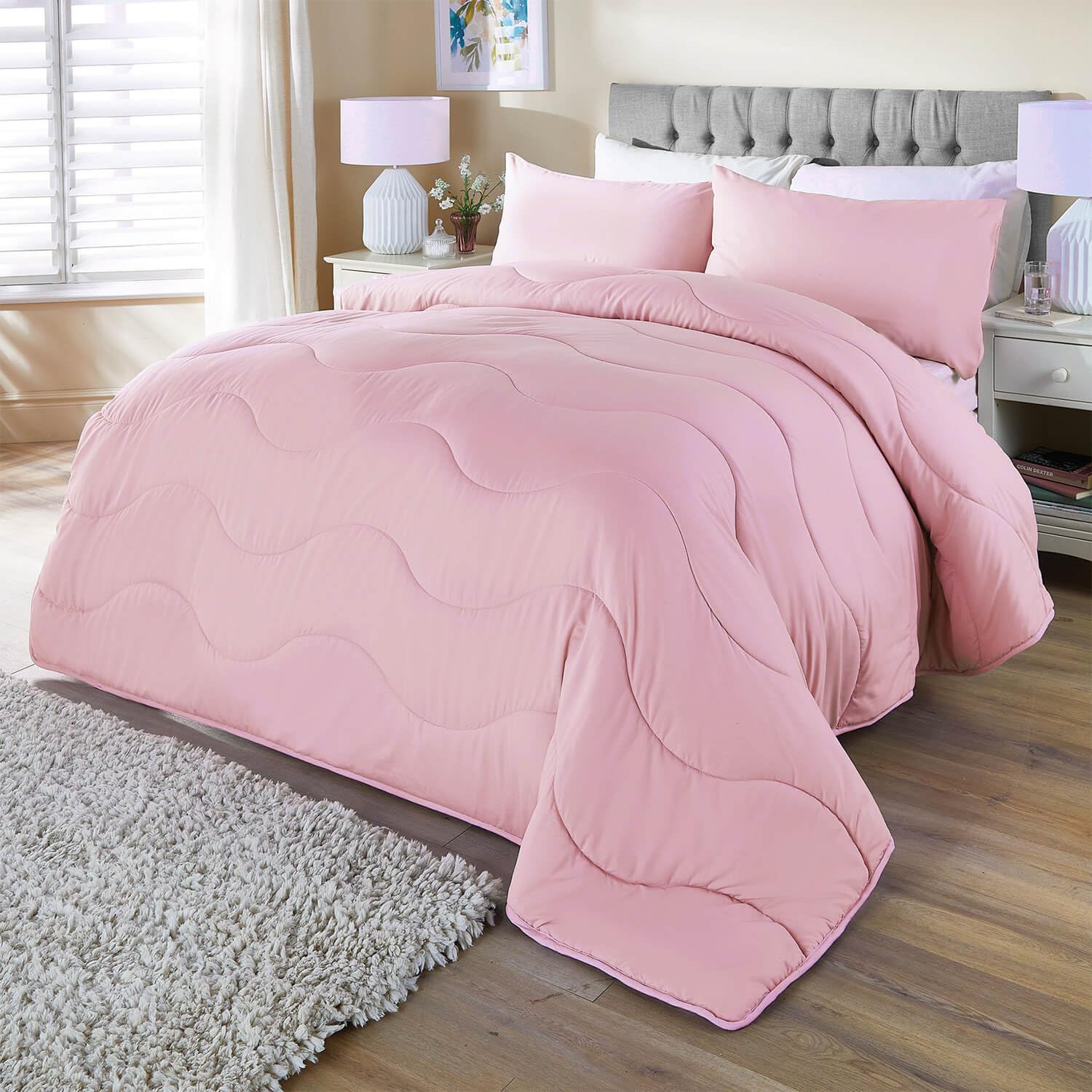 Coopers of Stortford All-in-One Coverless Duvet 1.5/4.5 Tog - Blue/Grey/Lilac/Pink (Pink, Double 4.5 Tog)