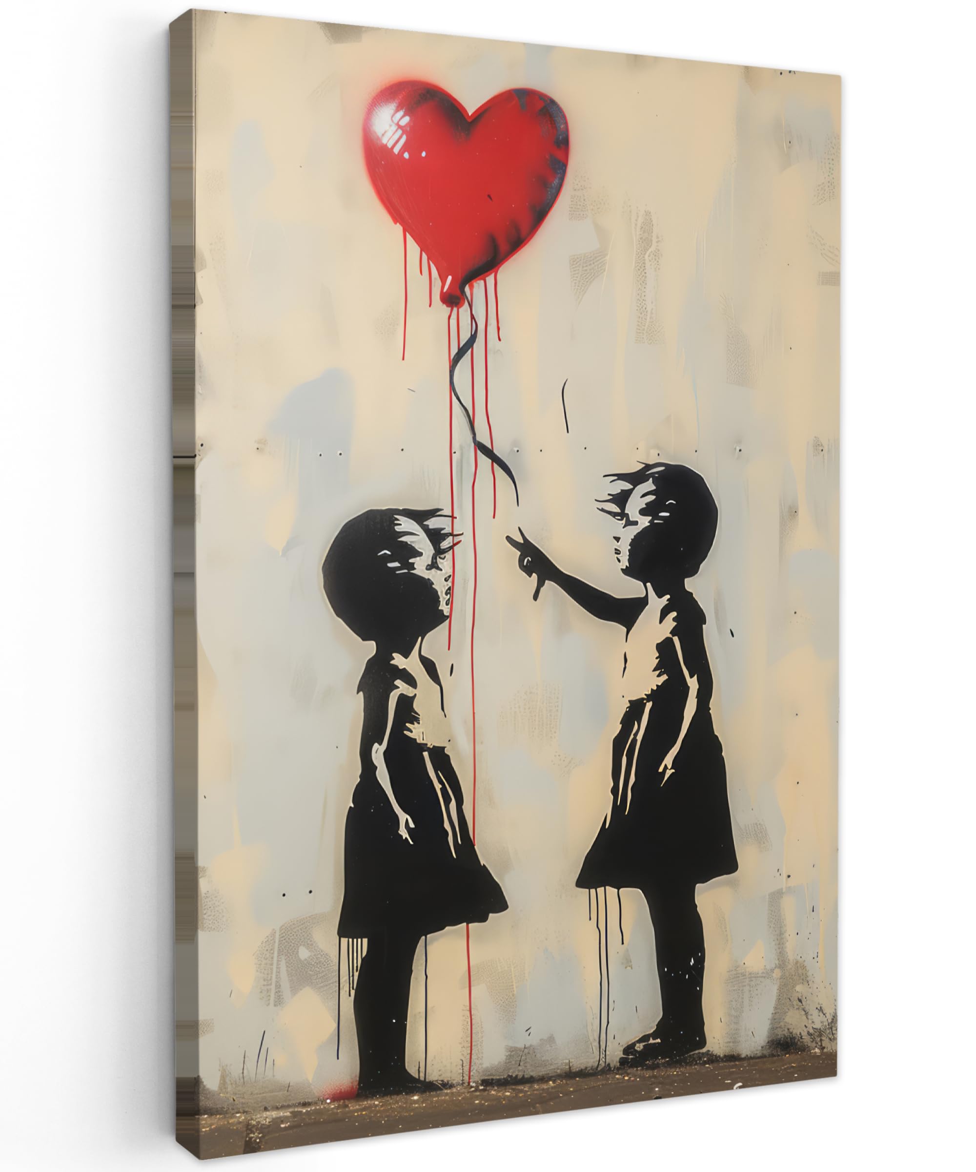 MuchoWow© Canvas Wall Art 31"x47" / 80x120 cm Decor Paintings Prints framed on Canvas Decorations Wallart Street art - Banksy - Balloon - Graffiti - Retro — image 1