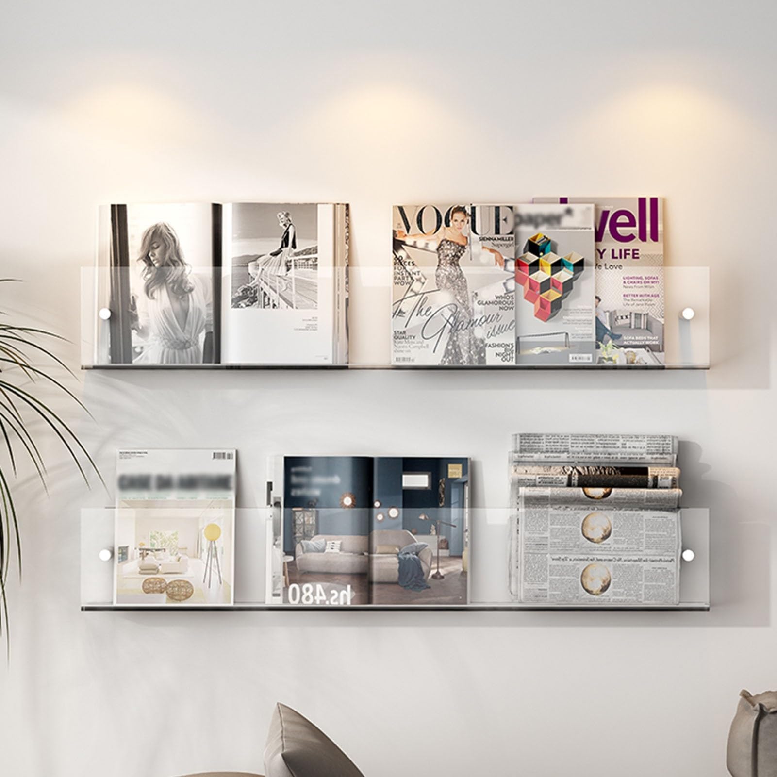 Présentoir à Magazines en Acrylique, Porte-disques de 15,7 à 39,3 Pouces, étagère Suspendue élégante pour la Maison, Le Bureau, Le Salon et la Salle d'attente – Disponible en Lots de 1, 2 ou