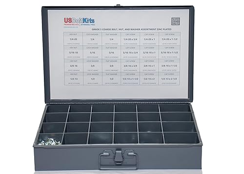 Surtido de 1250 piezas de 5 tuercas de grado 5, tornillos de cabeza hexagonal, arandelas planas y de bloqueo, tuercas hexagonales, kit USS de rosca