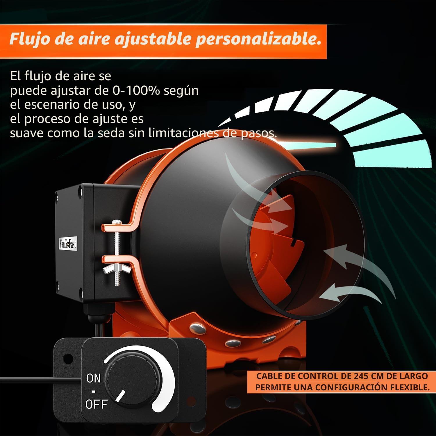 FanGoFast Extractor de Aire 100mm Regulable, 360 m³/h En Línea Ventilador Extractor de Conducto con enchufe IEC para Baño, Booster, tienda de cultivo, Garage, Cucina