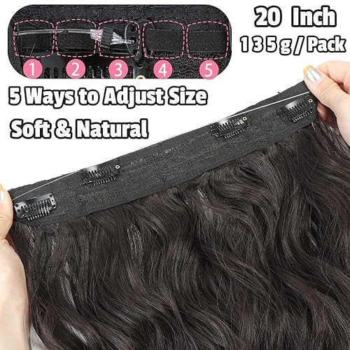 Miniatura 3 de Extensiones de cabello tipo halo de 20 pulgadas, extensiones de cabello con alambre invisible con diadema transparente de tamaño ajustable, 4 clips