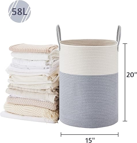 Miniatura 5 de VIPOSCO Cesta de lavandería grande, cesta de almacenamiento de cuerda tejida alta para mantas, juguetes, ropa sucia en la sala de estar, baño,