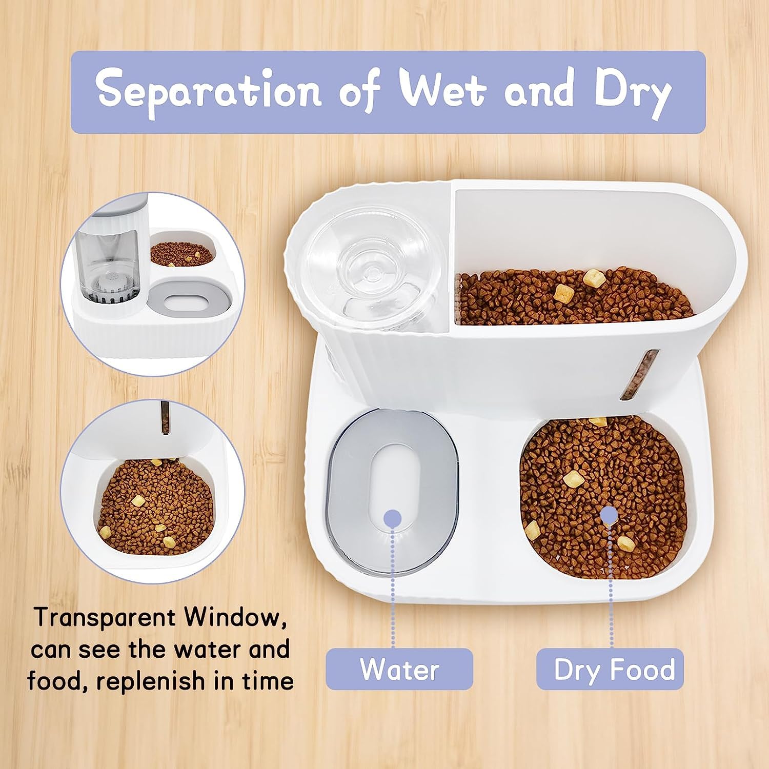 Dispensador Automático De Comida Y Agua para Gatos, Alimentador por Gravedad, Alimentador De Alimentos Secos para Gatos Y Dispensador De Agua, Bebedero Y Comederos Automáticos para Gatos 2 En 1