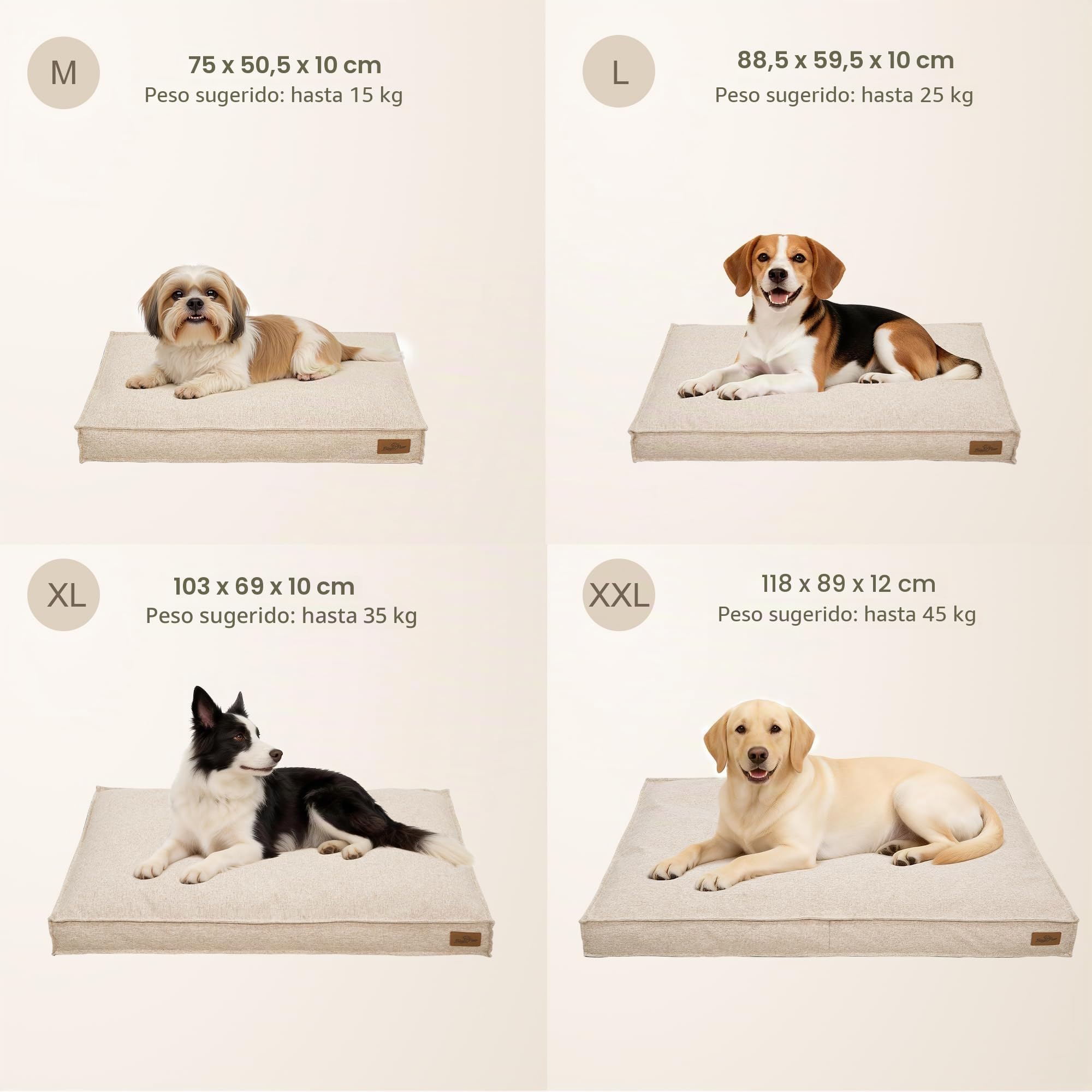 BingoPaw Cama Perro Ortopédica Extra Grande 103x69x10cm, Cama Perro Verano con Funda Desenfundable y Lavable, Forro Impermeable y Fondo Antideslizante, Beige XL