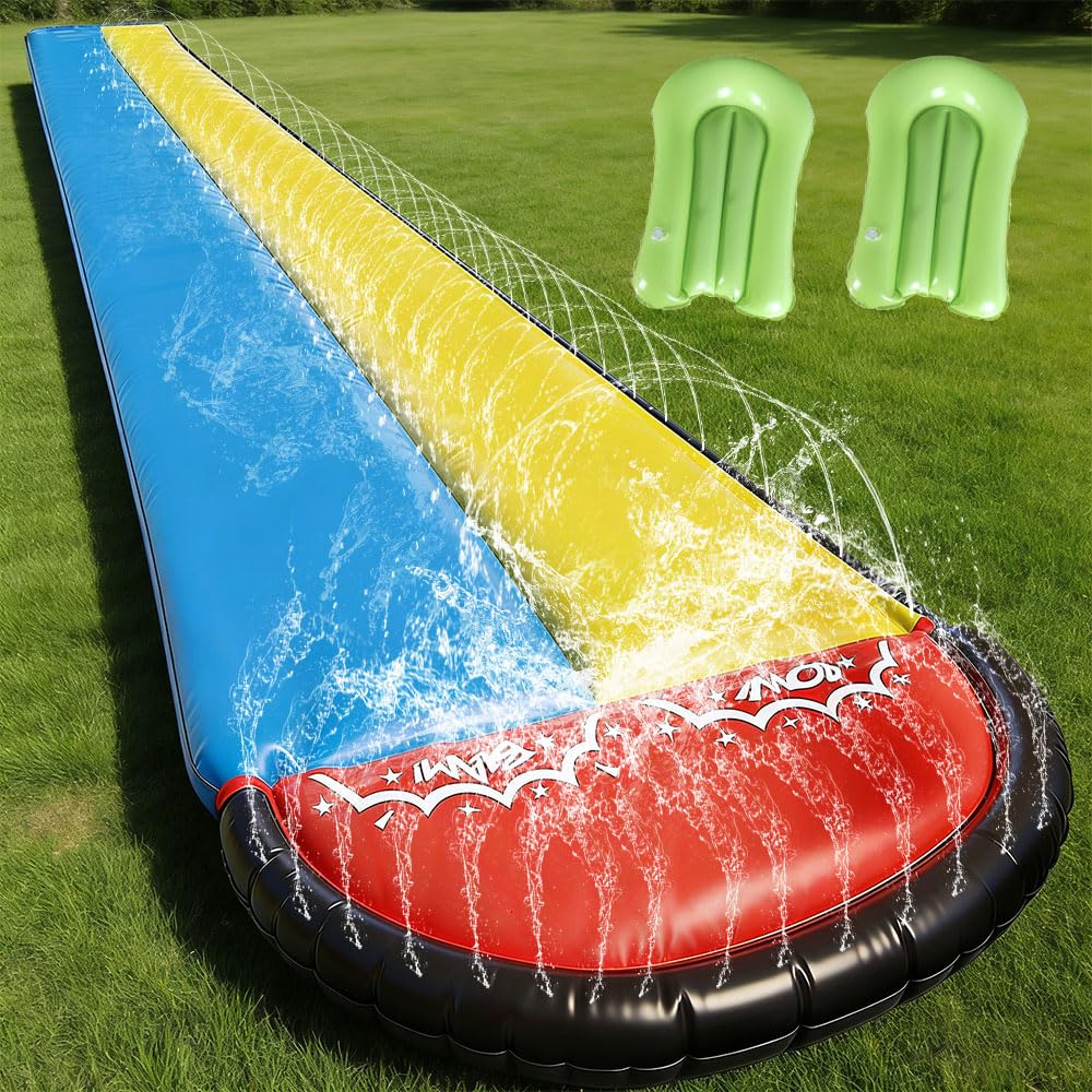 Wasserrutsche Garten für Kinder mit Sprinklern, Aufblasbare Rutschbahn Outdoor 480x140cm