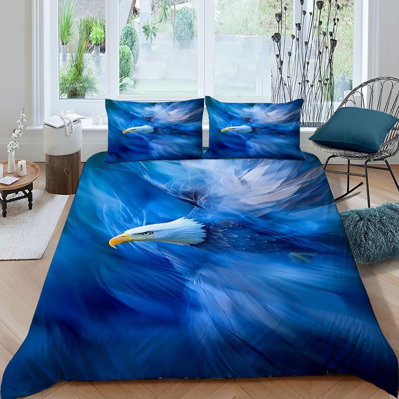 Linge de lit aigle bleu de qualité supérieure imprimé animalier King size