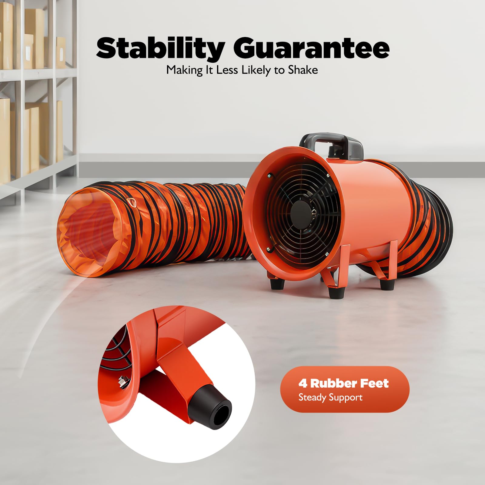 Bauventilator 250mm 320W Gebläse mit 10m Schlauch 1517CFM | 10m PVC-Schlauch inklusive, Reinkupfer-Motor 320W, 2800/3300rpm zwei Geschwindigkeiten, IP44 wasserdicht & stoßfest