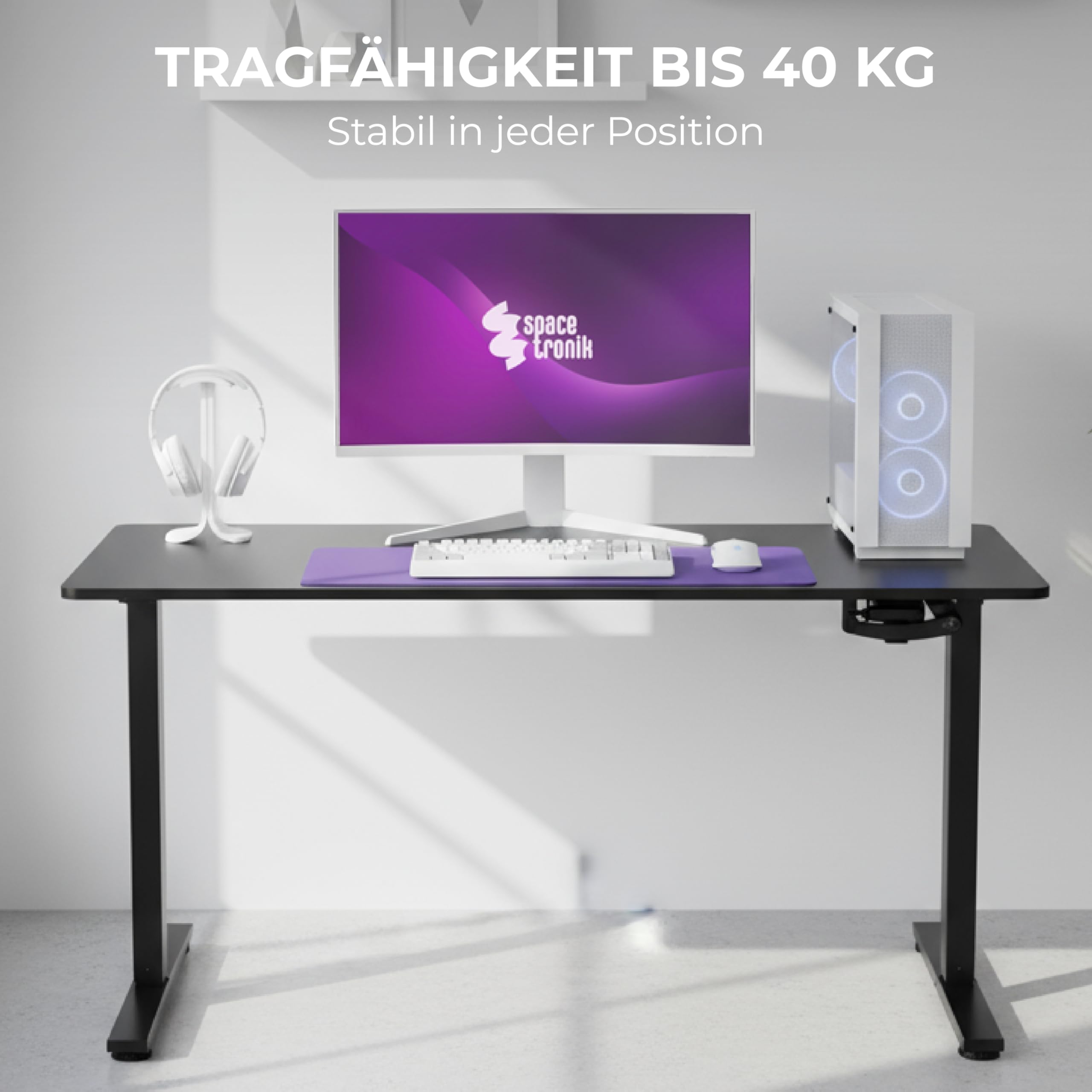 Spacetronik Schreibtisch Höhenverstellbar Manuell Stehtisch | 100x60 cm Tischplatte, 72-109,5 cm Höhenverstellbar, Manuelle Kurbel, 40 kg Tragkraft, Stahlrahmen und Spanplatte
