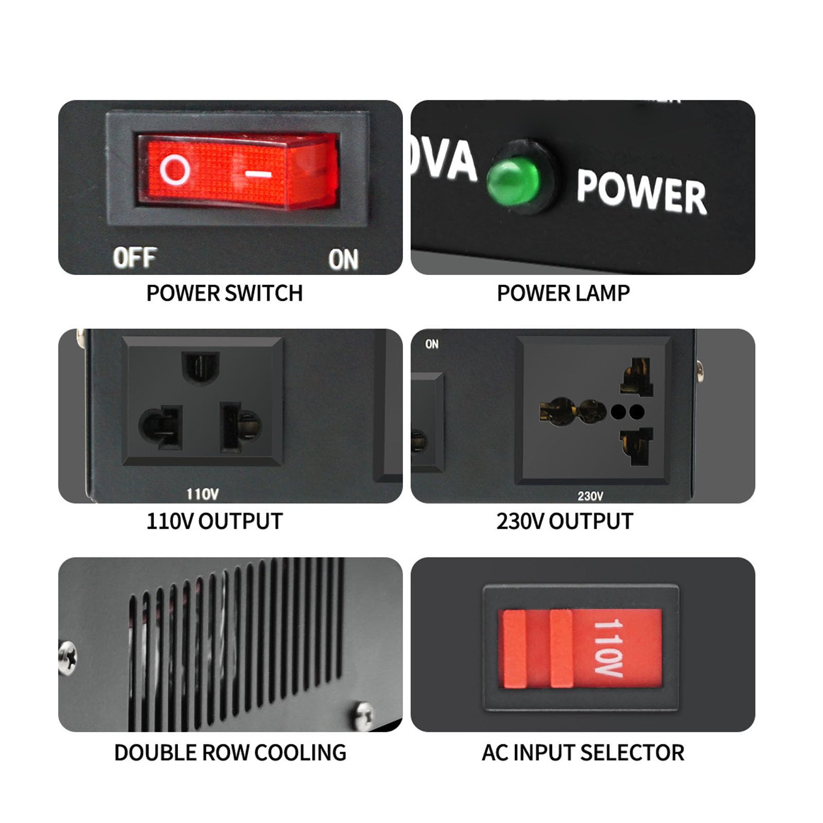 Transformador convertidor de tensión 3000W (110V a 220V, 220V a 110V) Convertidor Elevador/Reductor con Interfaz Universal, Carcasa de aleación de Aluminio, monofásico (Enchufe de la UE)