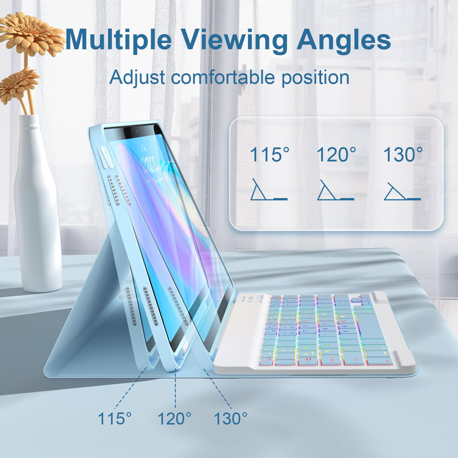 Magnetic IPad 10th Generation 2022 Keyboard Case With Touchpad Cute Color Keyboard Vertical Stand Movable Clear Back Case Detachable Keyboard - View #3