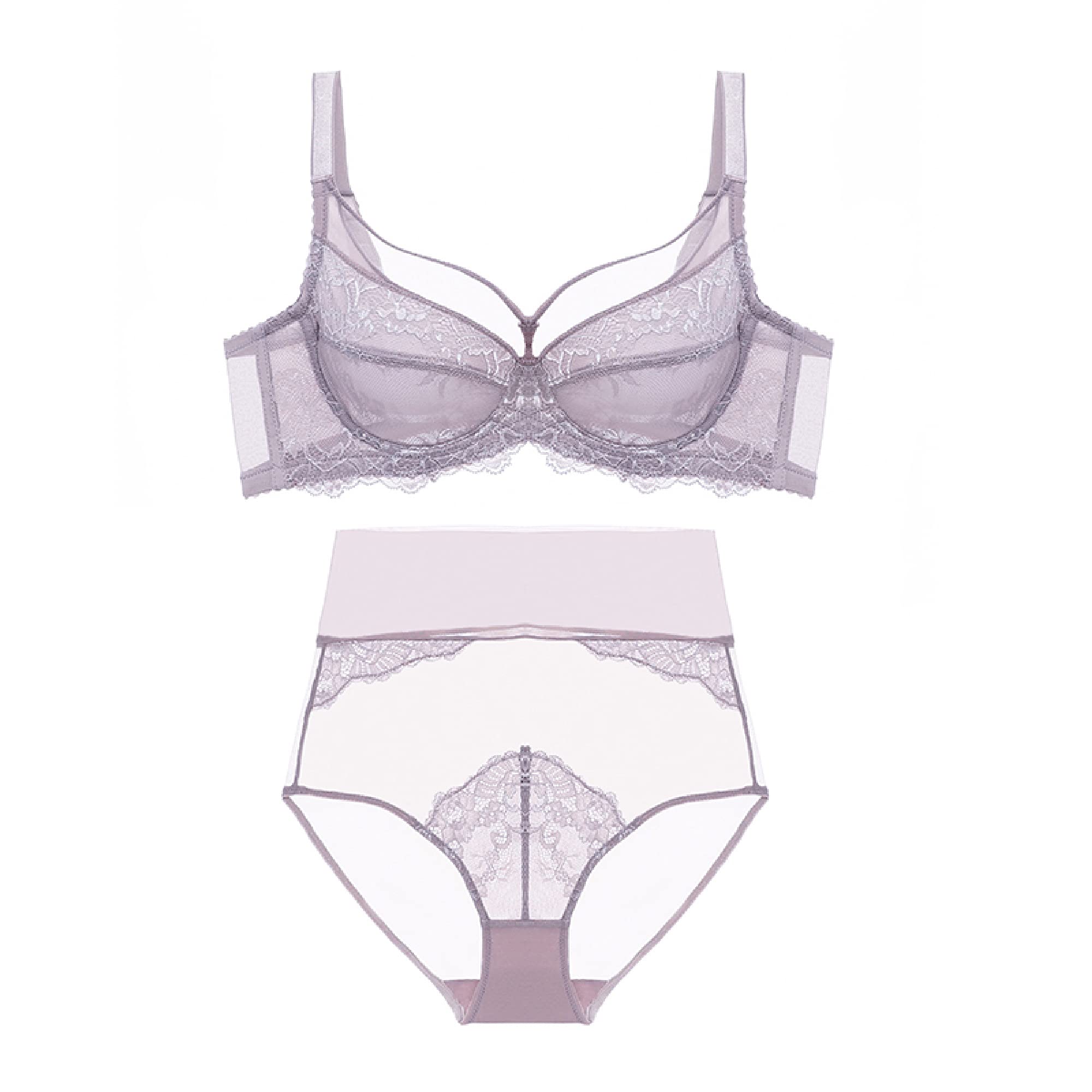 WENJUN Ensemble de lingerie sexy en dentelle pour femme avec soutien-gorge transparent et culotte en maille grande taille Couleur : violet Taille : 90E
