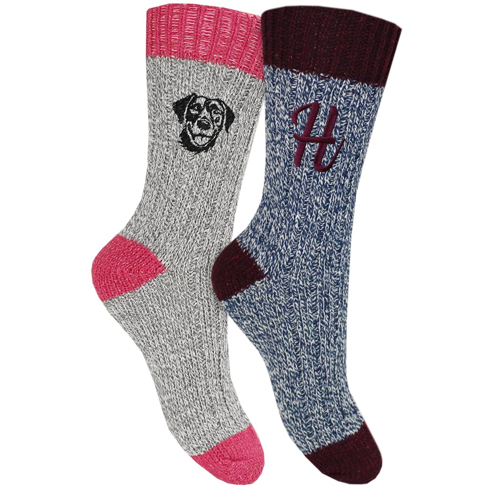 TeddyT's Personalised Women's Dog Embroidered Wool Blend Walking Socks (UK, Numeric, 4, 7, Regular, Regular, Labrador)