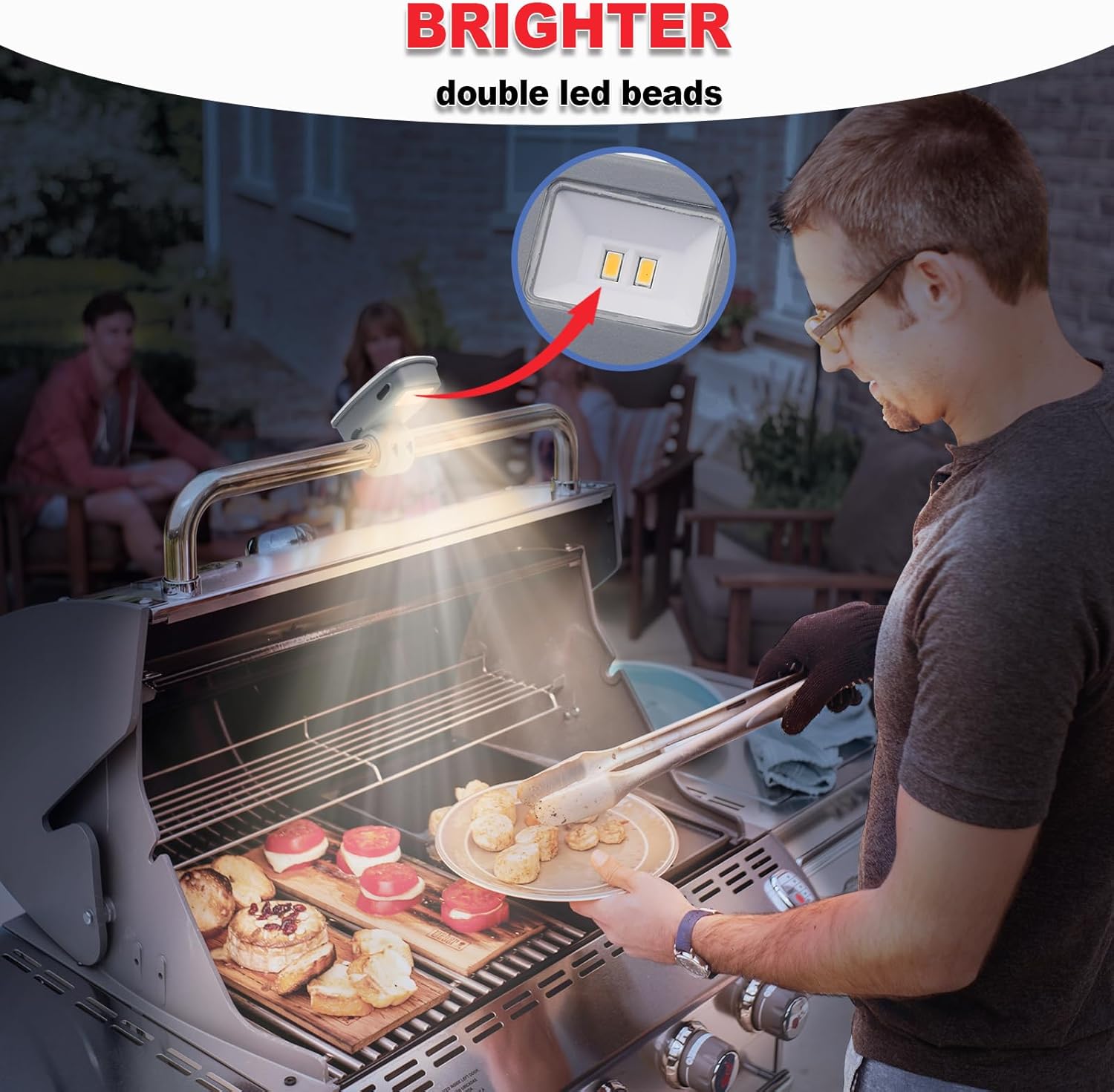 Rechargeable Grill Lights for Outdoor Grill for Weber Genesis Spirit Summit Handle Accessories BBQ Lights 360°Flexible Rotation, 2 Lamp Beads Higher Brightness, Type-C Charging