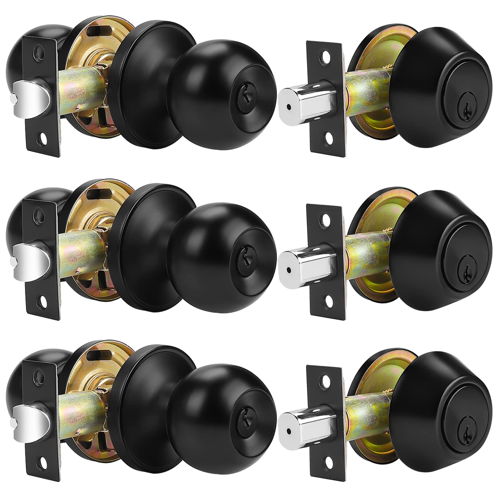 Probrico Door Knob & Deadbolt Set - Brushed Nickel (3 Pack) -15