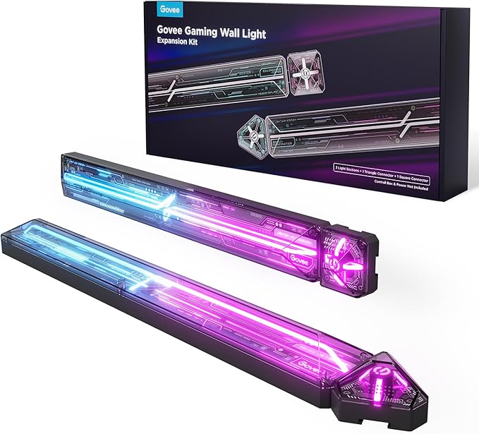 Govee Gaming Wall Light Expansion Kit, Expandable Up to 12 Light Sections, Includes 2 Light Sections, 1 Square Connector and 1 Triangle Connector