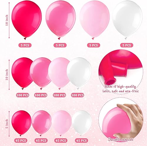 Miniatura 2 de 600 globos rosas de diferentes tamaños, globos de látex de 18/10/5 pulgadas, globos de color rosa y blanco degradado, kit de guirnalda de arco de