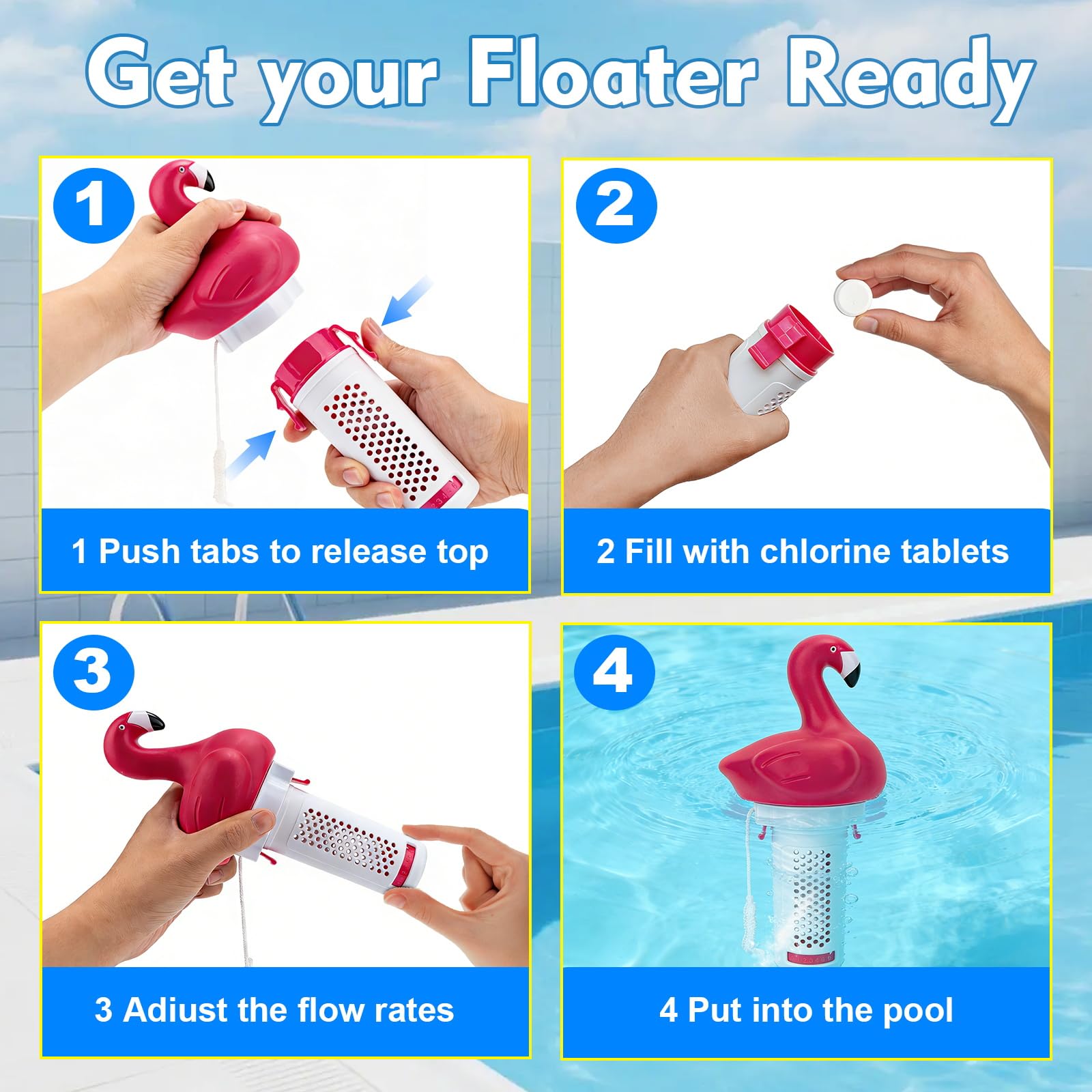 KGC Dispensador de Cloro Piscina Flotante, Flamingo Difusor Flotante Dosificador de tabletas 2,5cm Pastillas de Cloro y bromo, Tabletas de Cloro Dispensador de Cloro para Piscinas, spas y Fuentes