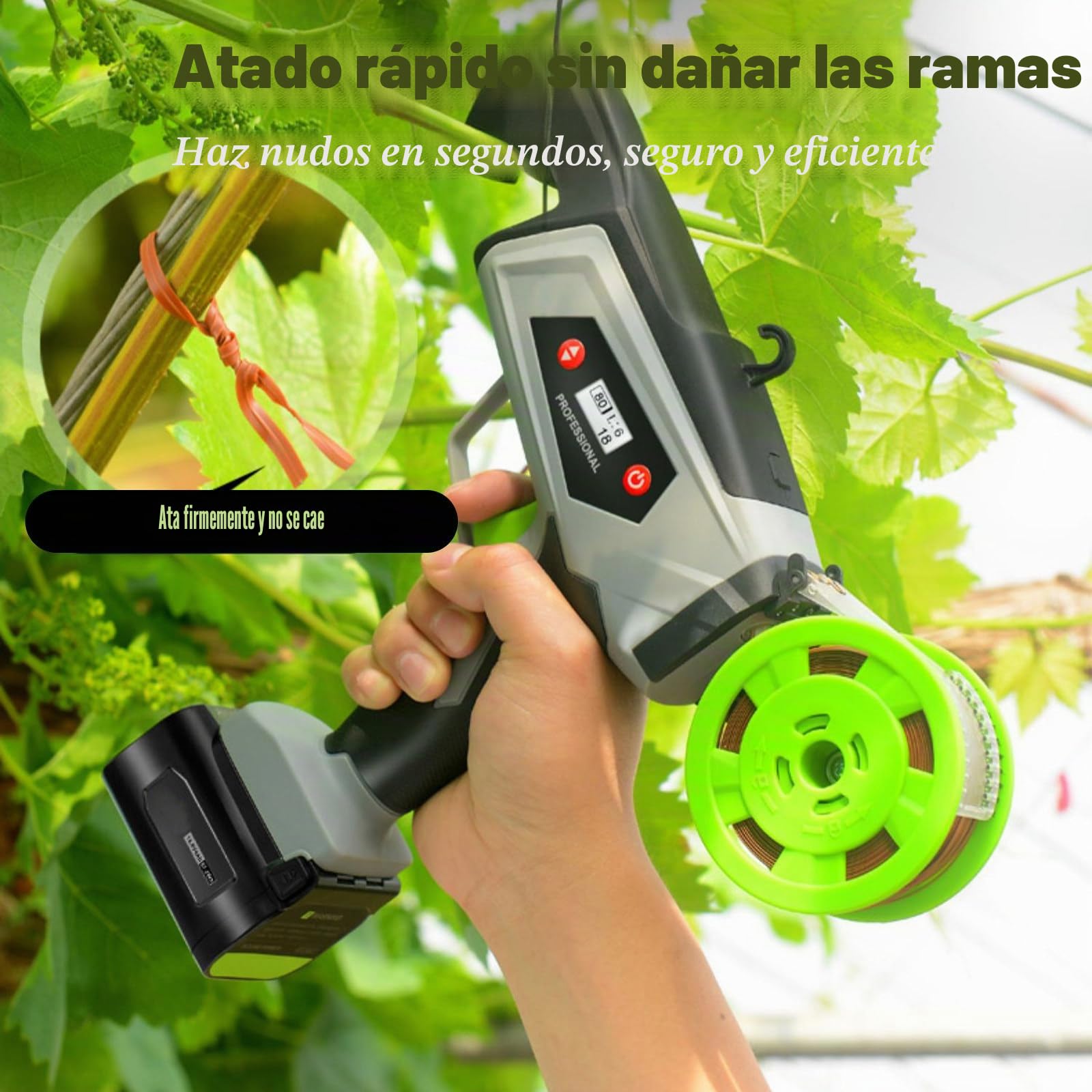 SHAHRYAR Atadora De Plantas Portátil, Eléctrica, Diámetro Máximo De Flejado: 25 Mm, Ajuste De Anilla De 6 Velocidades, para Jardinería, Agricultura Y Viñas.