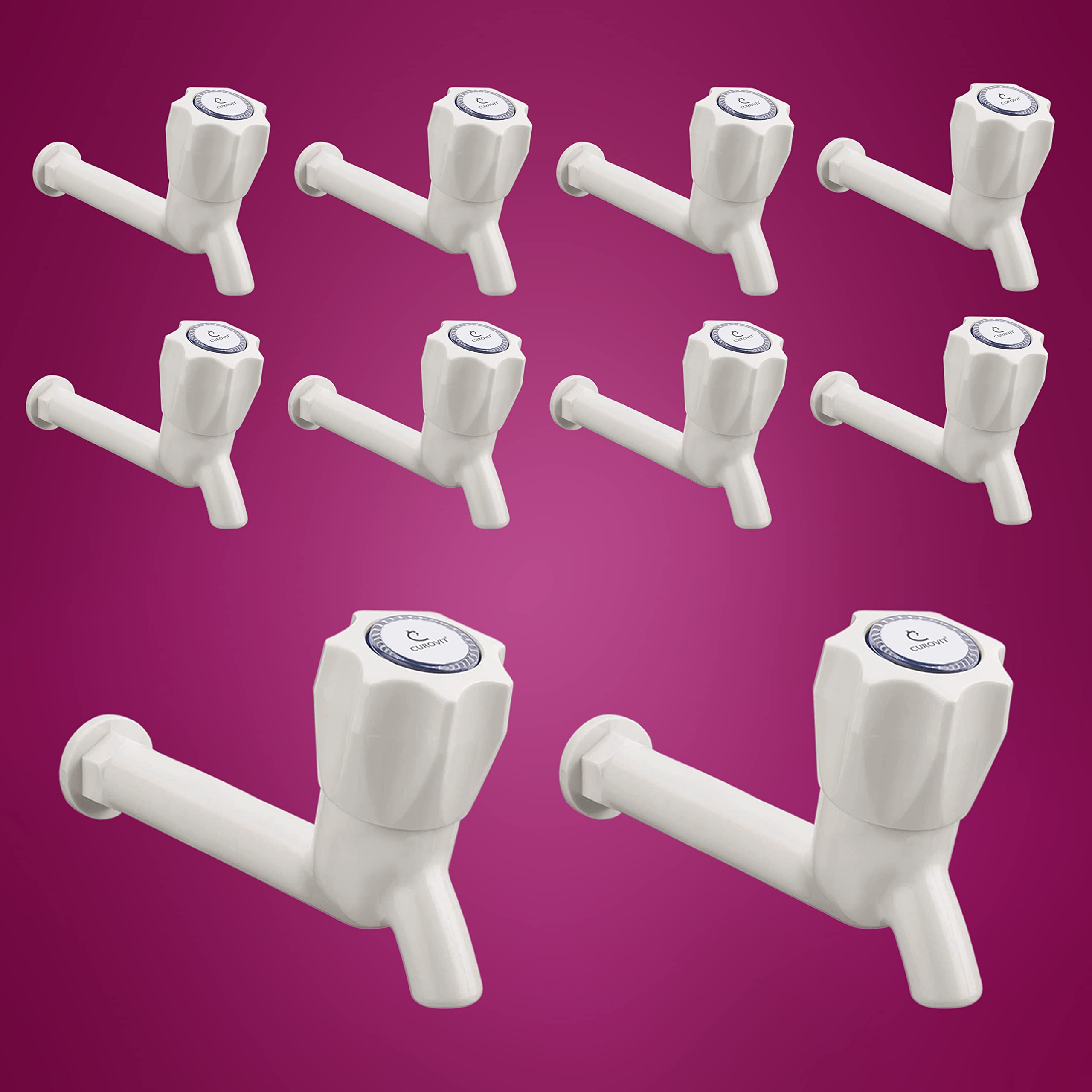 CUROVIT Polo PVC Long Nose Tap 15mm (1/2") Set of 10 Quarter Turn White Plastic Fitting for Bathroom & Kitchen PVC Water Tap