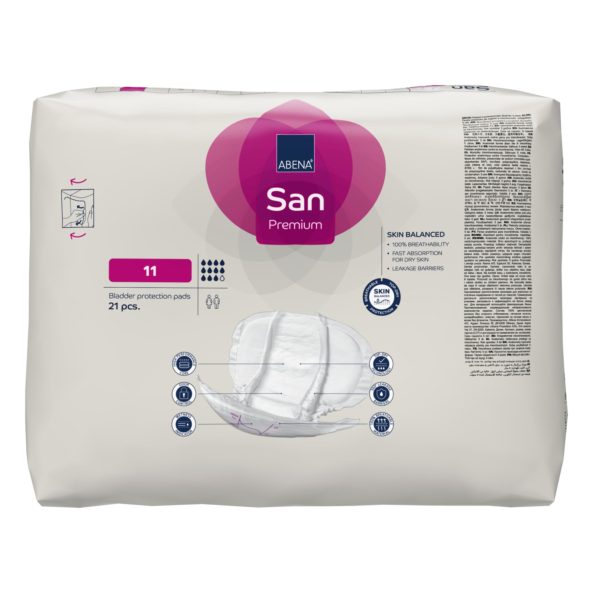 ABENA San 11 Premium Inkontinenzeinlagen MONATSPAKET (21 x 4 = 84 Stück) für Damen und Herren, 3400 ml Saugfähigkeit, schnell einziehende, diskrete und anatomische einlagen für Männer/Frauen