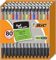 BIC #2 Mechanical Pencils Extra Smooth 0.7mm Medium Point, 80 Bulk Pack Transparent Barrels Assorted Colored Clips