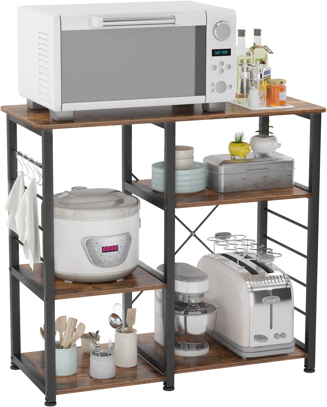 VASAGLE Küchenregal Mit LED & Steckdosen - Stylisches Standregal Mit Verstellbaren Ablagen