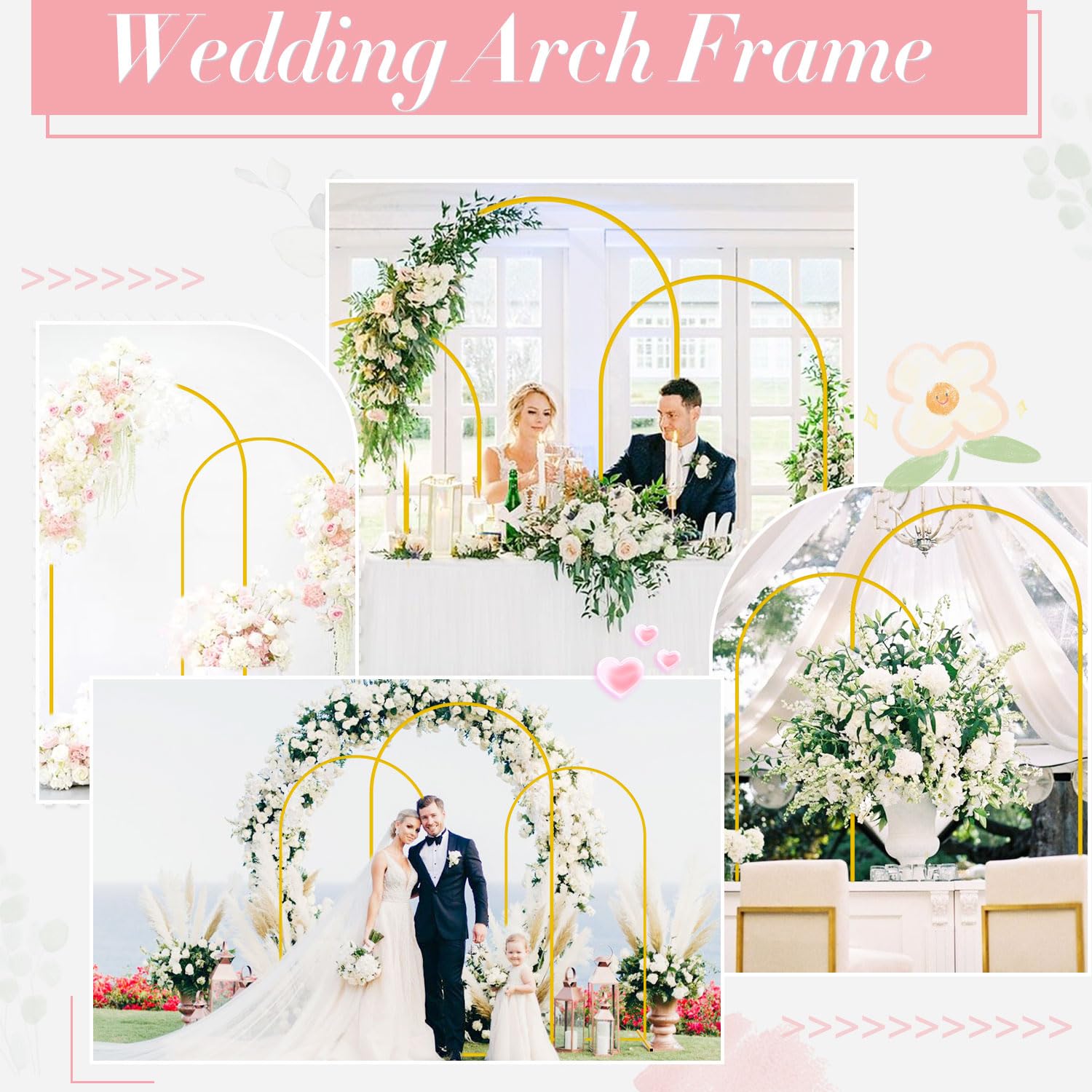 FUHSY Ensemble de support en métal pour arc de mariage de 3 pièces, or, support de fond de fête 1,2 m, 1,5 m, 1,8 m, cadre cintré en ballon, support pour arc de fond Chiara pour jardin, décoration de