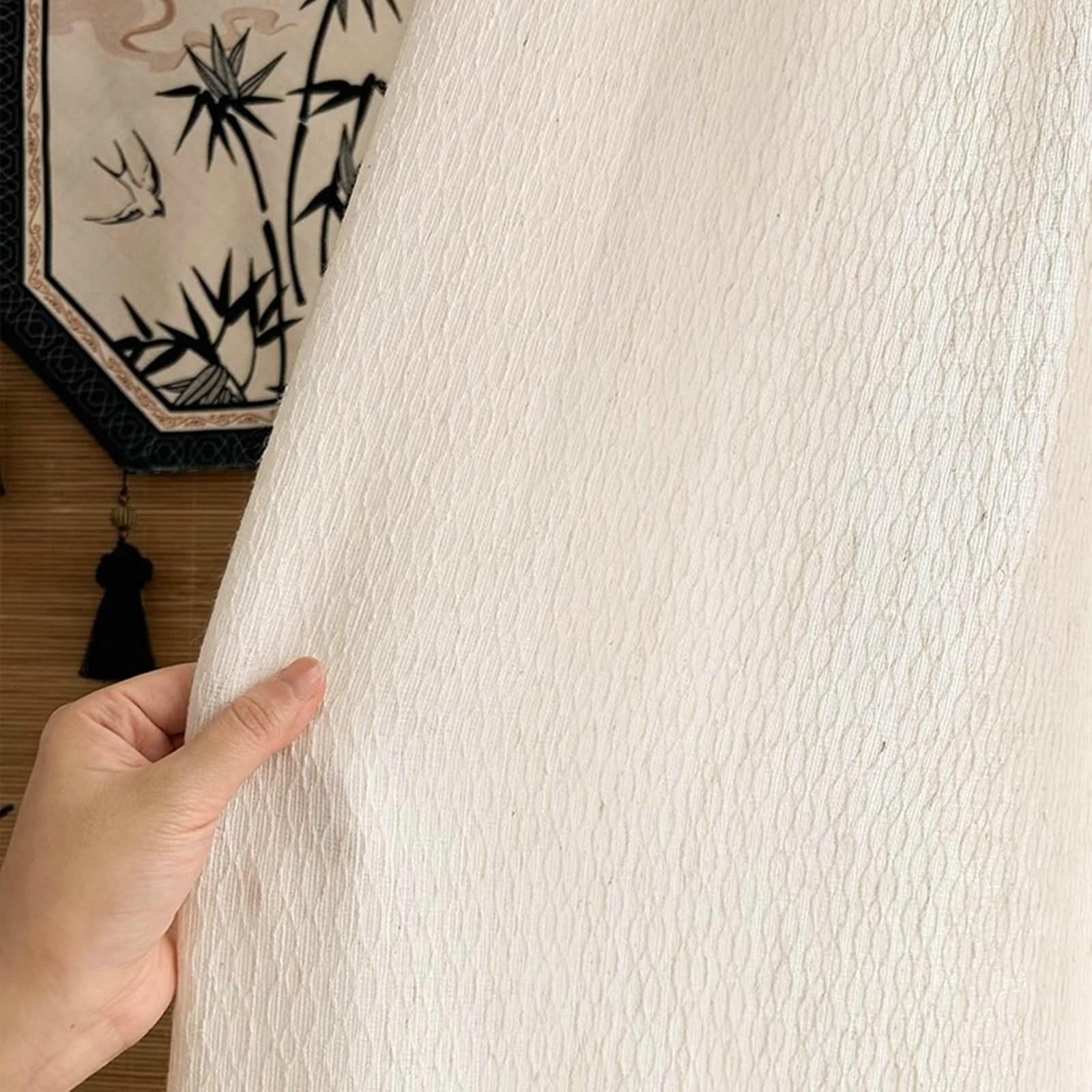 Voile Curtains, Rideaux d'Extérieur Transparent Beige Couleur Unie avec Textures Géométriques Chanvre Lot de 2 137W x 229L cm