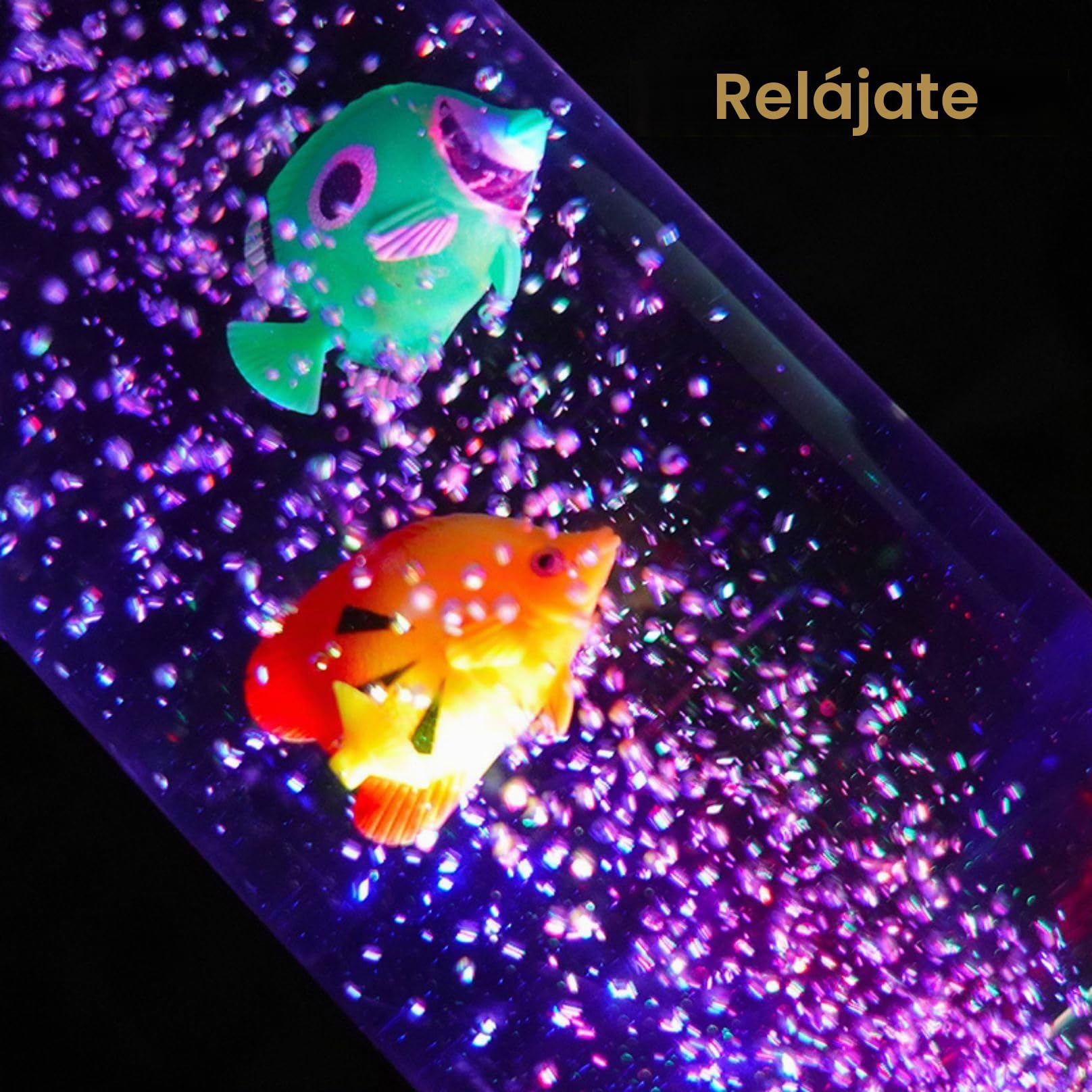 Acuario Falso con Tubo De Pez De Burbuja De Fantasía LED De 2,5 Pies con 6 Peces Artificiales Y Lámpara De Lava Sensorial con Luz Que Cambia De 7 Colores Lámpara