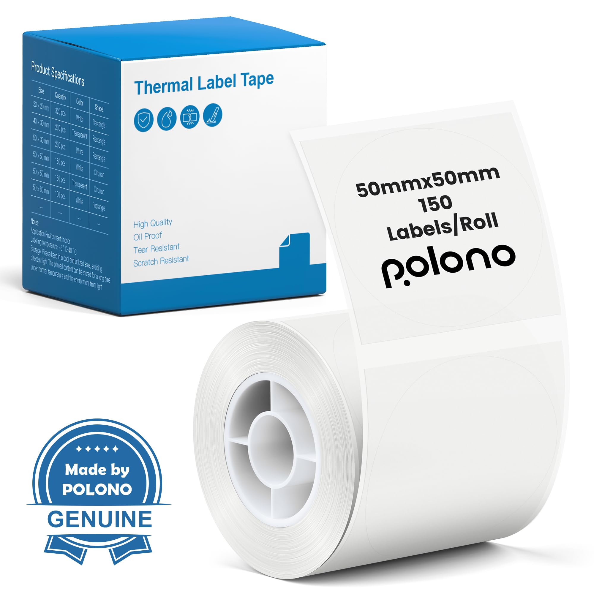 POLONO Thermal Labels for PM220S Label Maker, 1.97"x1.97" (50x50mm), Multi-Purpose Thermal Sticker Label Tape, Self-Adhesive Thermal Paper for Home,