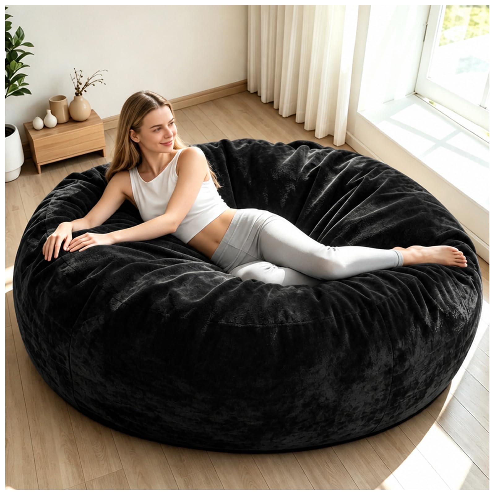 Memory Foam Bean Bag Chair for Adults, 4FT Black