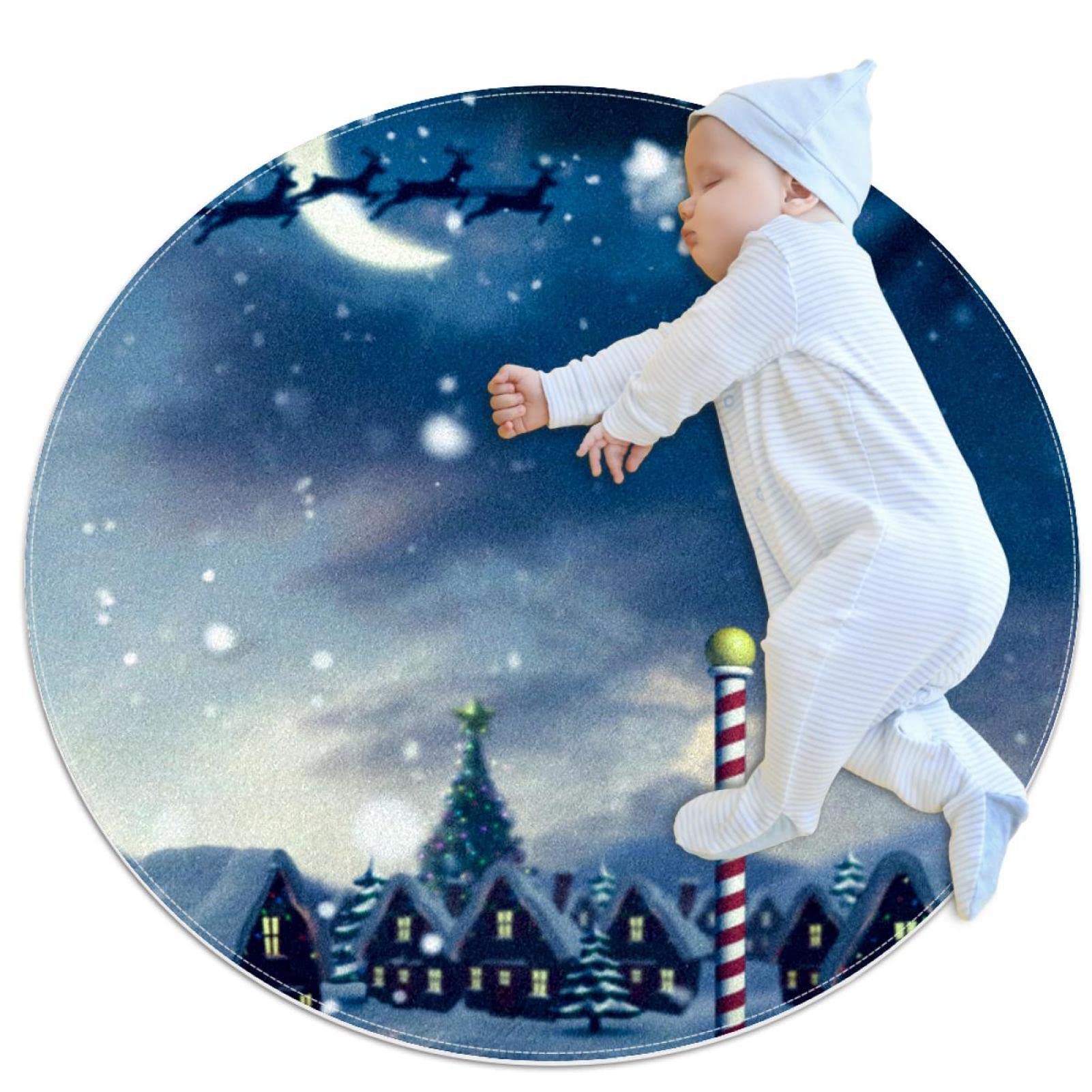 Tapis rond pour enfants motif Noël pour décorer la chambre de vos bébés